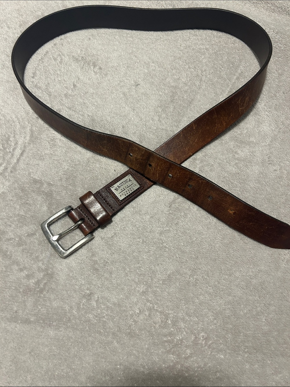 Nautica Brown Leather Men's Belt with Silver Buckle